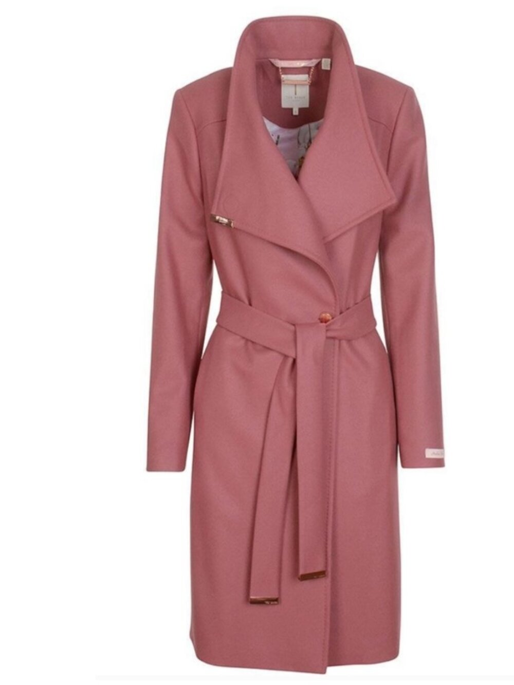 Ted Baker Wool Blend Wrap Coat Berry Pink Rose Belted Midi Coat Size 0